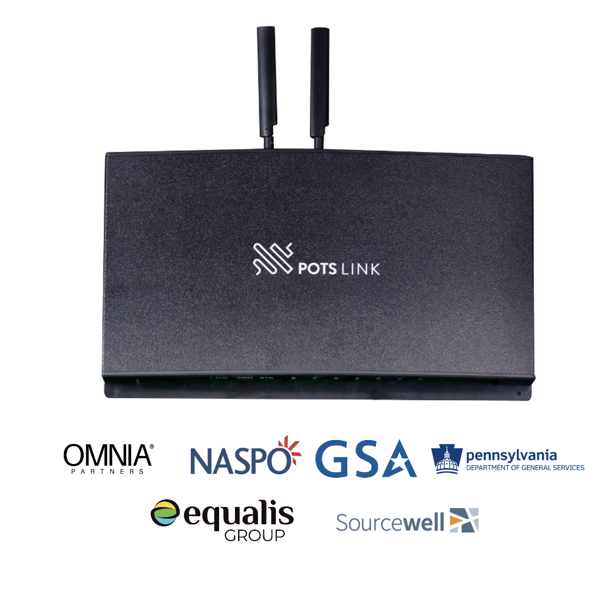 Image of POTS Link with logos of: • GSA Schedule (Federal & Cooperative Use) • Commonwealth of Pennsylvania & COSTARS • OMNIA Partners • Sourcewell • NASPO ValuePoint